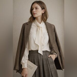 Pendleton Sophisticates Cream Silk Tie-Neck Blouse Vintage USA Made